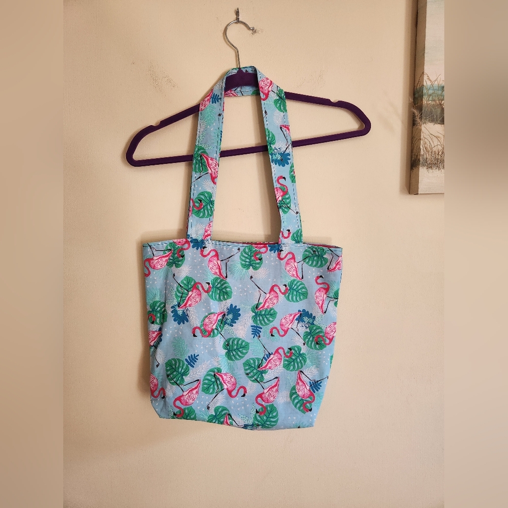 Flamingo Tote Bag Handmade Blue Pink New